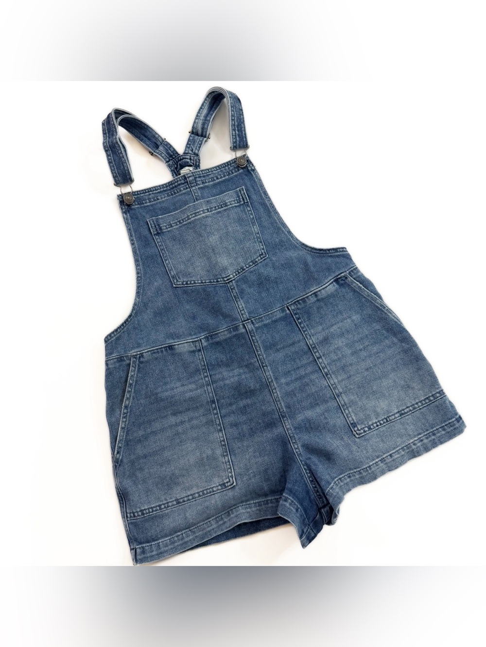 Aerie Denim Overall Shorts Shortalls Womens Large Floral Embroidered